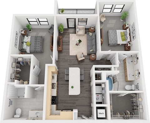 Floor plan for 2 beds, 2 baths, 1238 sqft